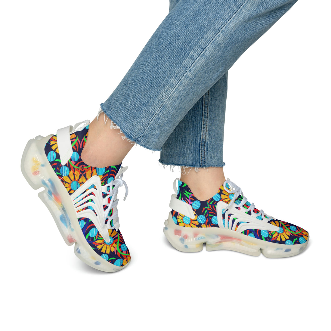 Ink Sunflower Printed OTT Women's Mesh Knit Sneakers