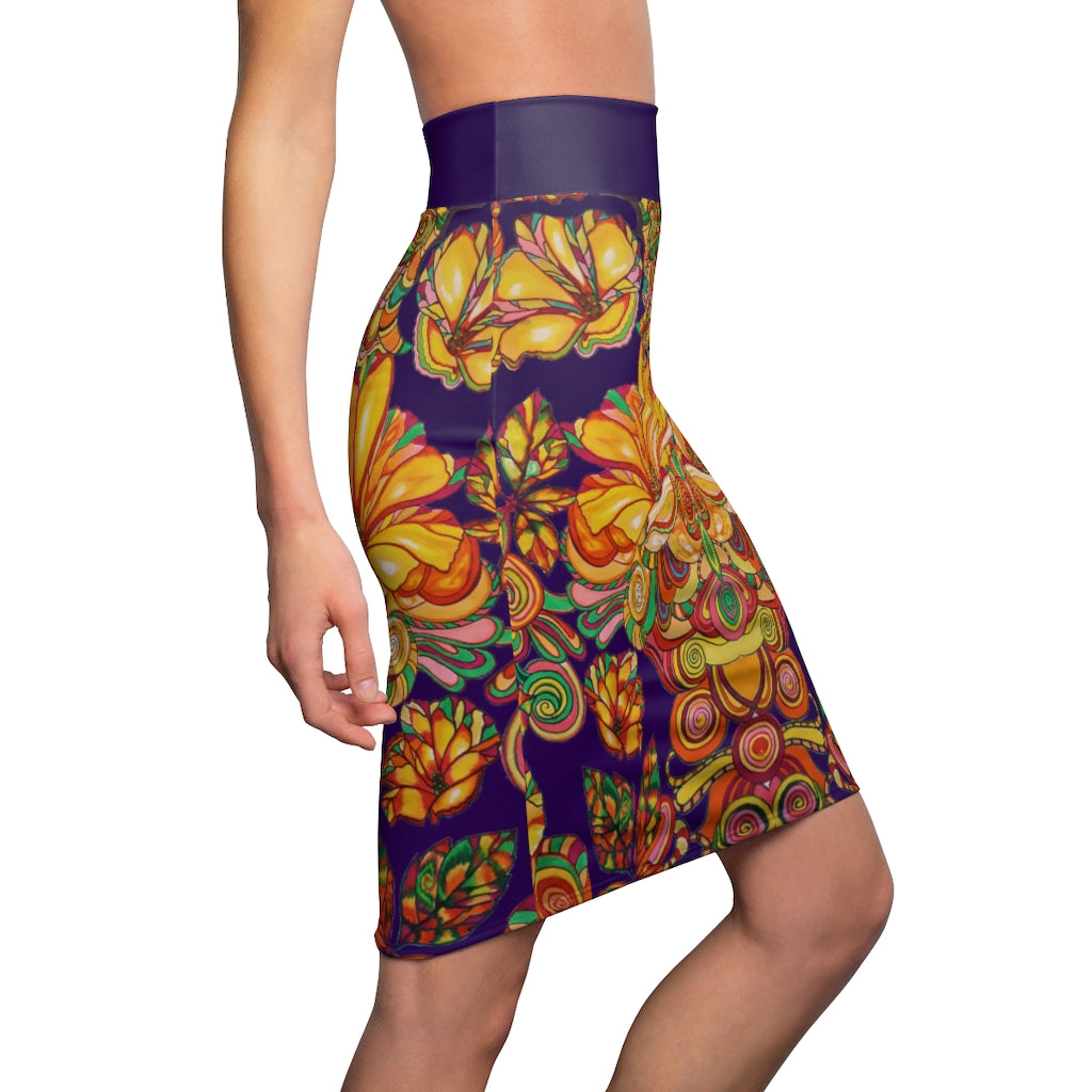 Artsy Floral Violet Pencil Skirt