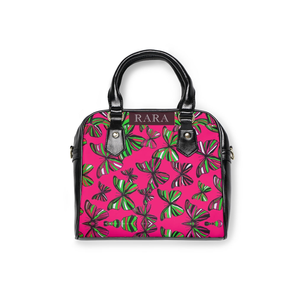 hot pink butterfly print handbag