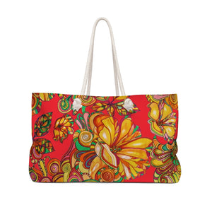 Artsy Floral Scarlet Weekender Tote Bag