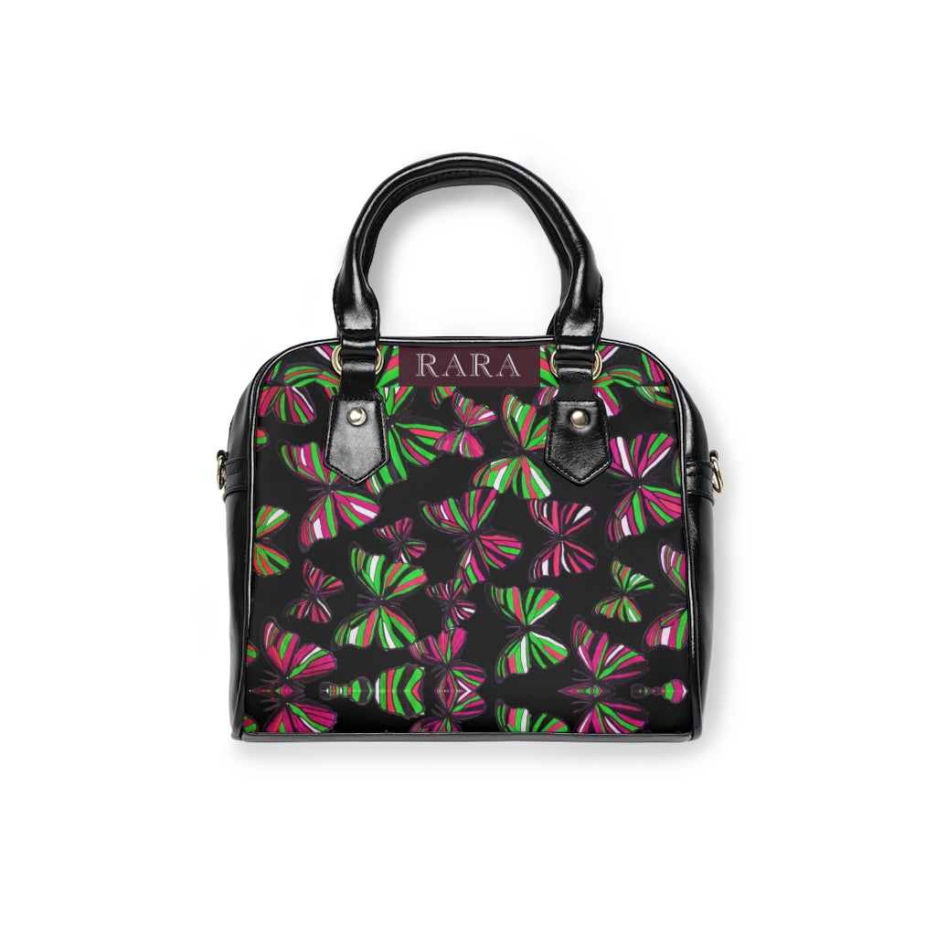 black butterfly print handbag