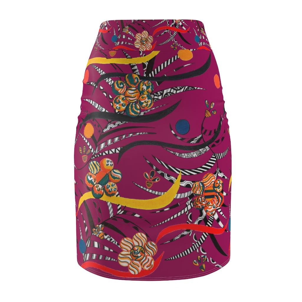 Obscure Orchid Wilderness Print Pencil Skirt