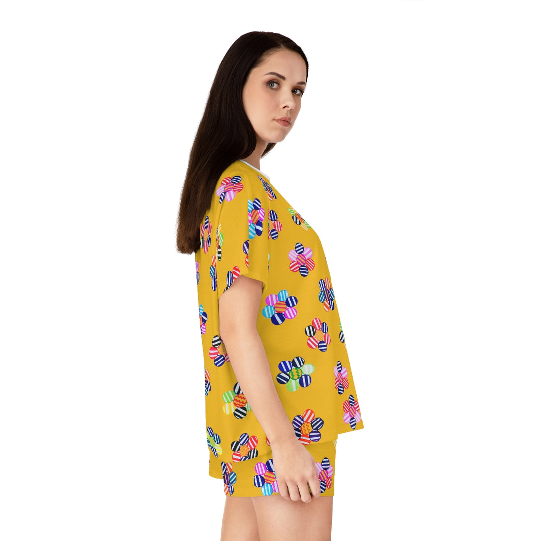 Yellow Candy Floral Short Pajama Set (AOP)