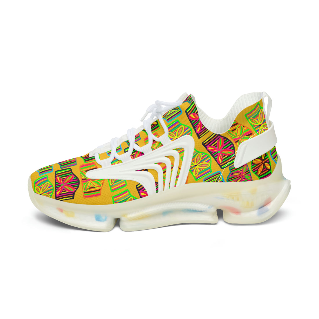 Yellow Deco Print OTT Women's Mesh Knit Sneakers