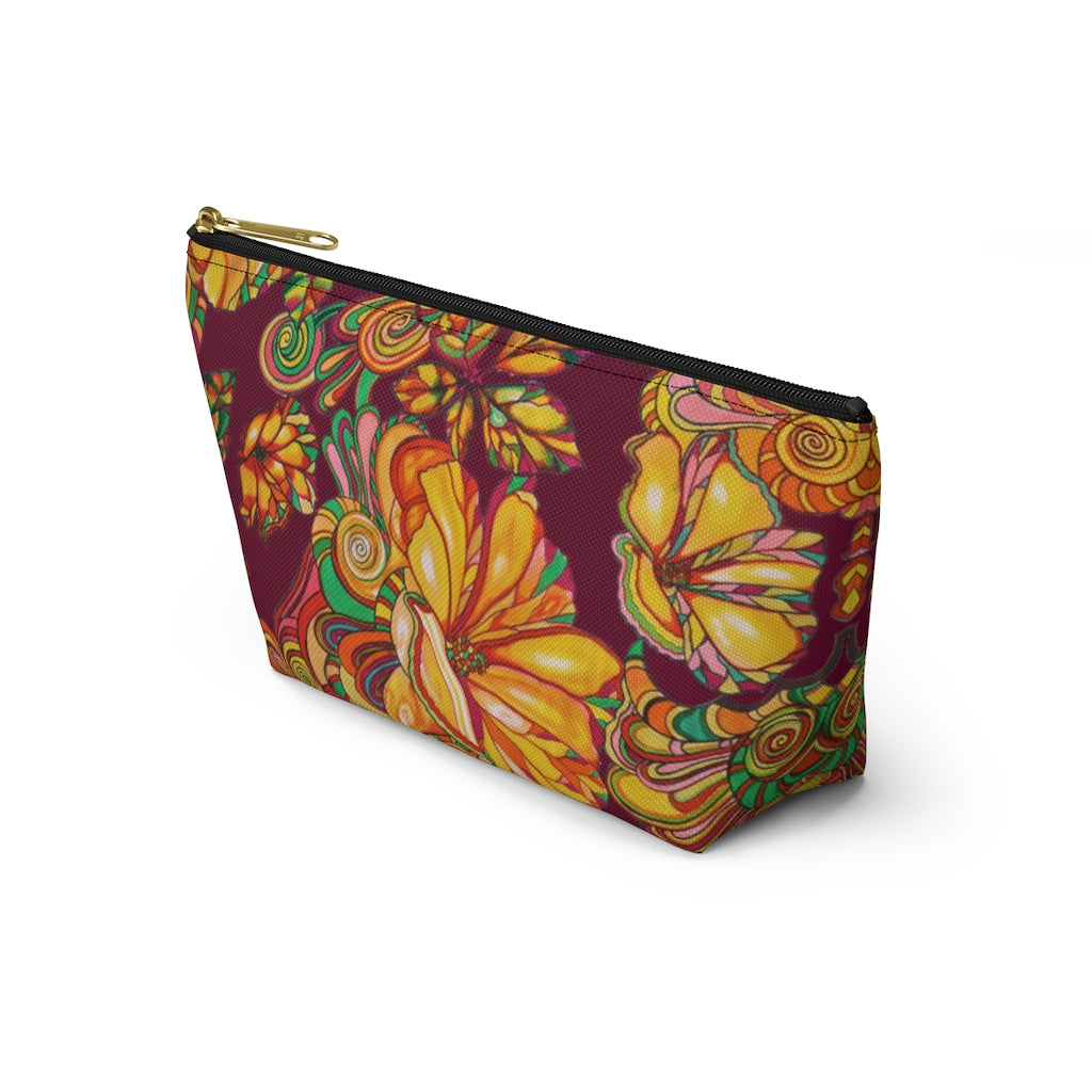 Marsala Artsy Floral Accessory Pouch