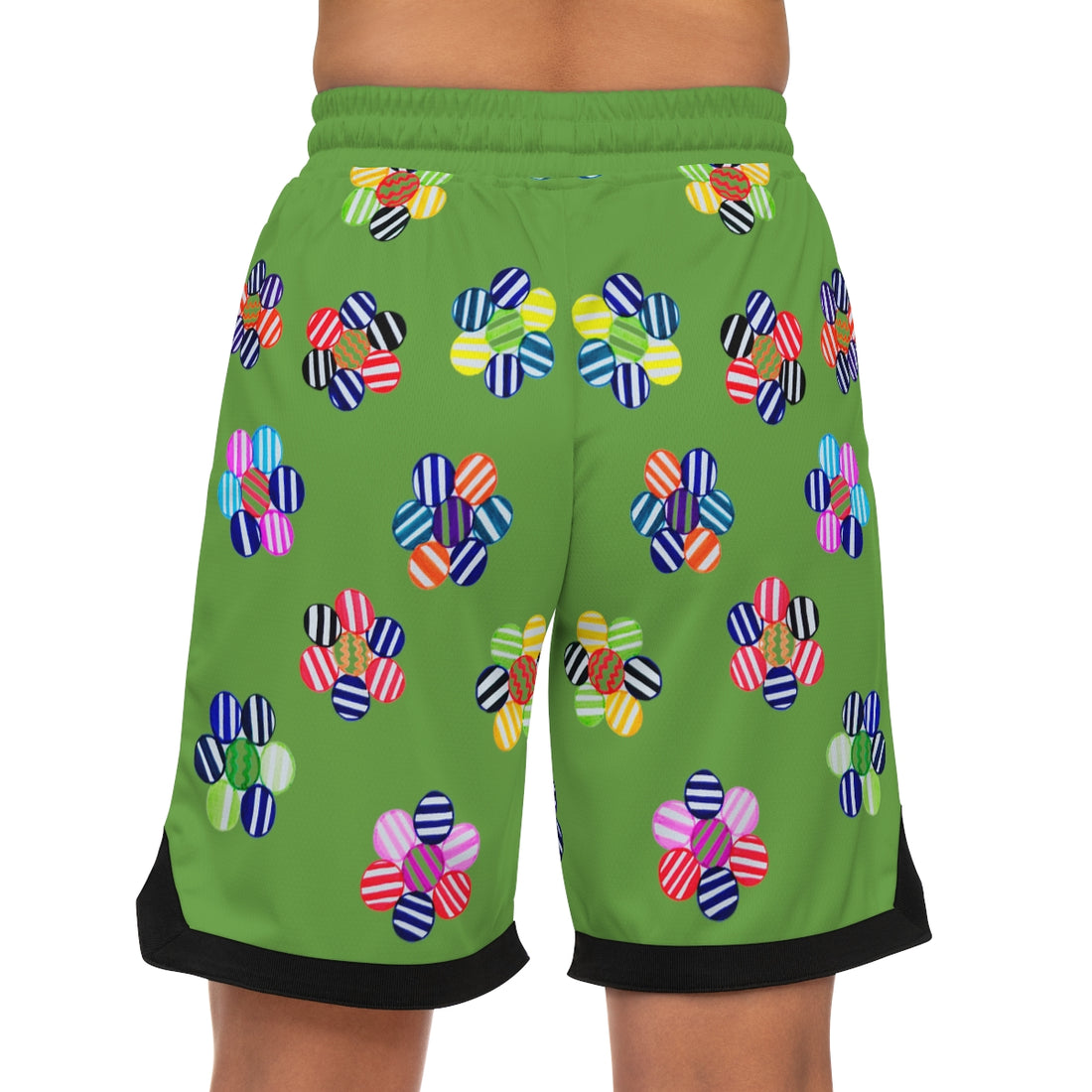 Olive Geo Floral Basketball Rib Shorts (AOP)