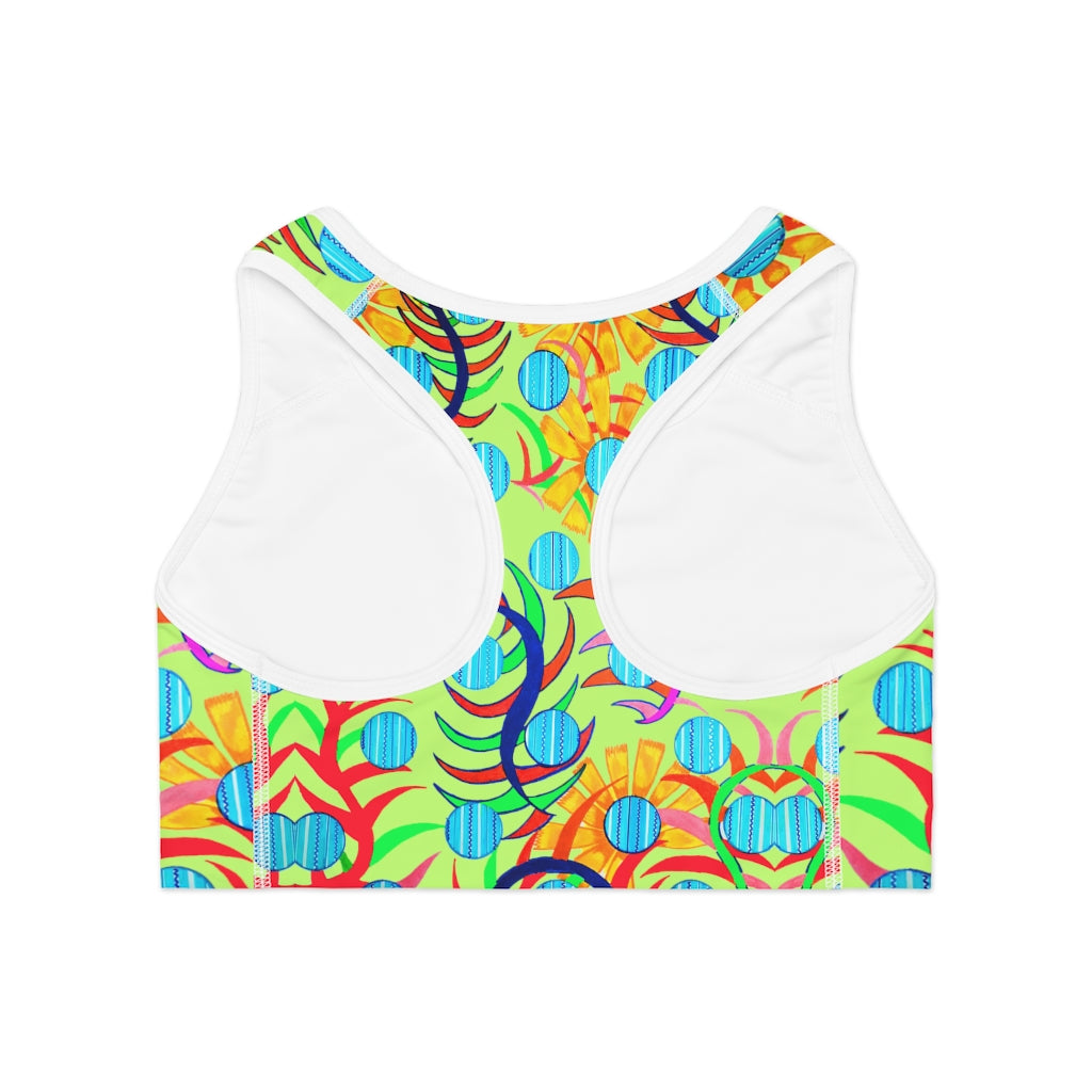 lime sunflower print sports bra