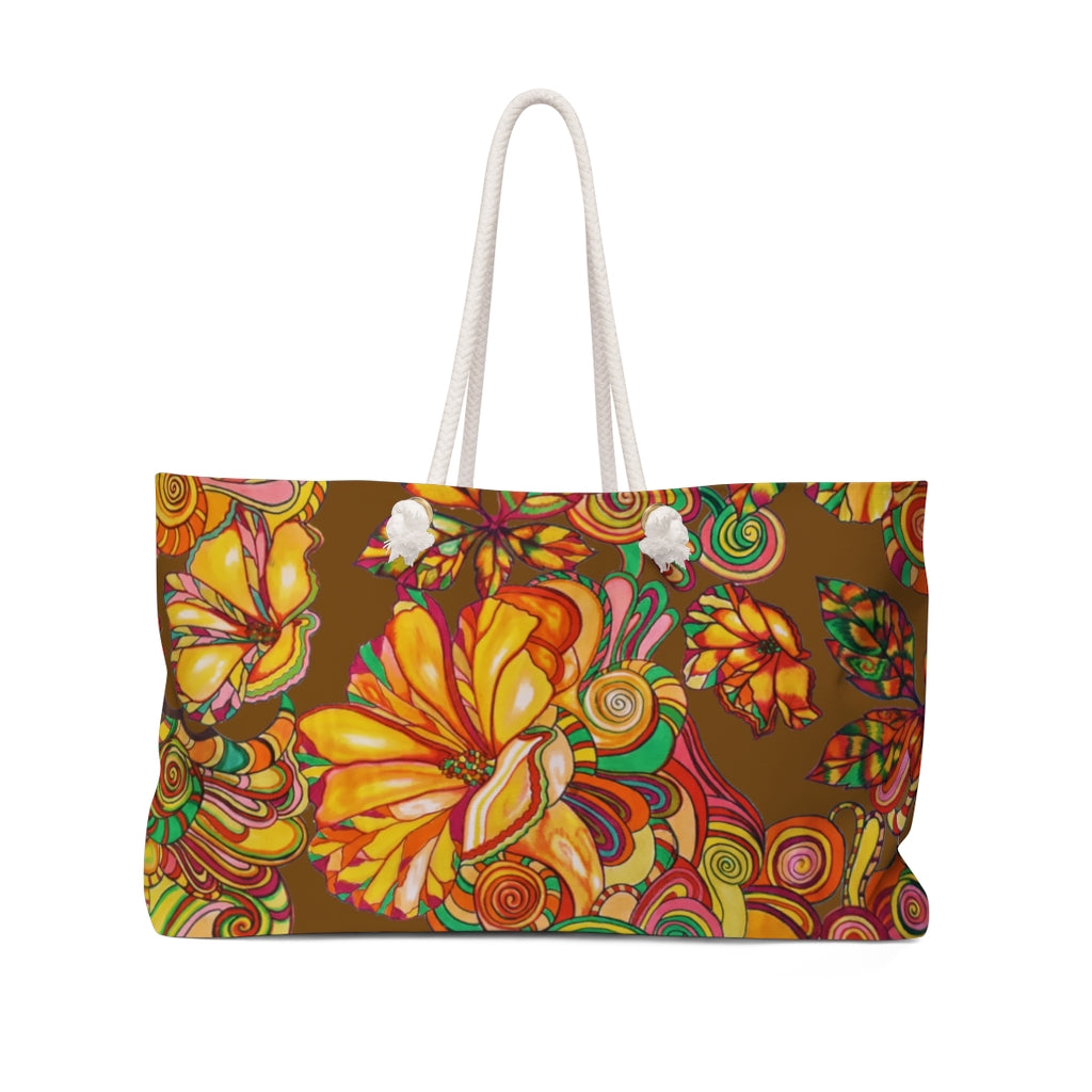 Artsy Floral Brown Weekender Tote Bag