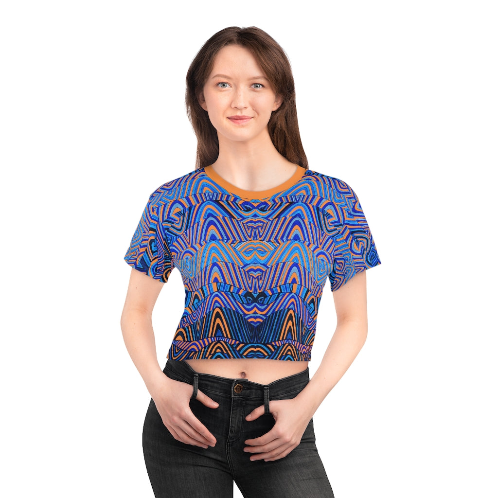 peach psychedelic print crop t-shirt