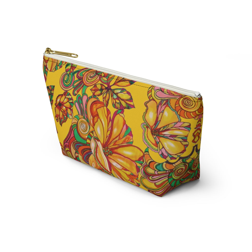 Yellow Artsy Floral Accessory Pouch