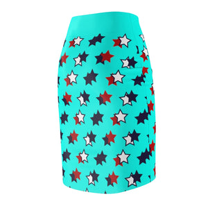 AOP Starry Cyan Pencil Skirt