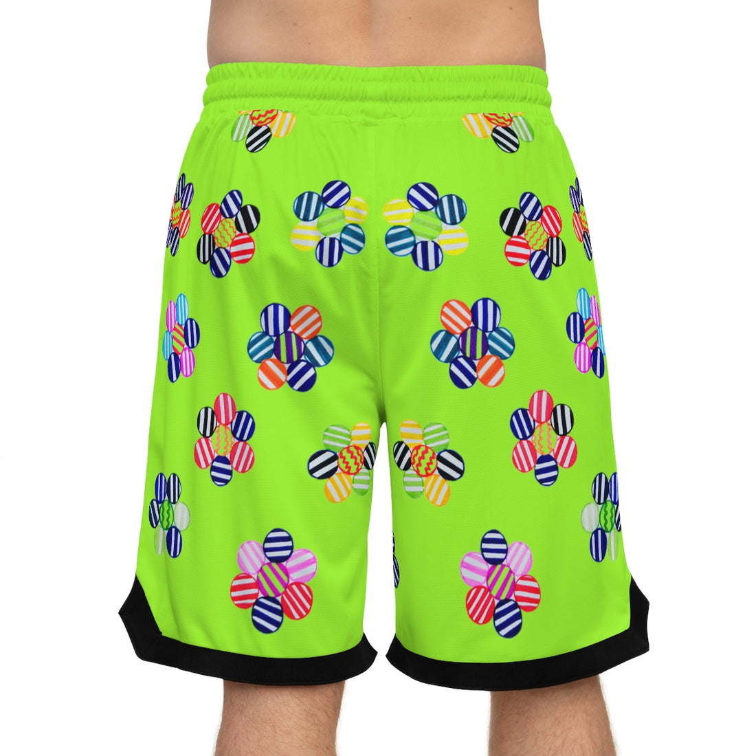 Lime Green Geo Floral Basketball Rib Shorts (AOP)