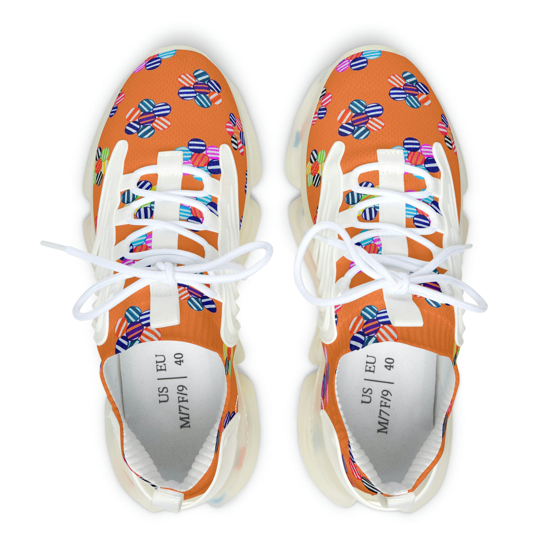 peach geometric Floral Printed OTT Women's Mesh Knit Sneakers