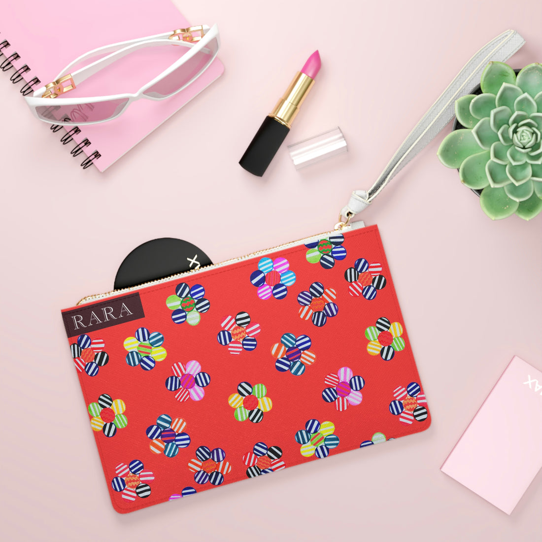 vermillion geometric floral print clutch bag 