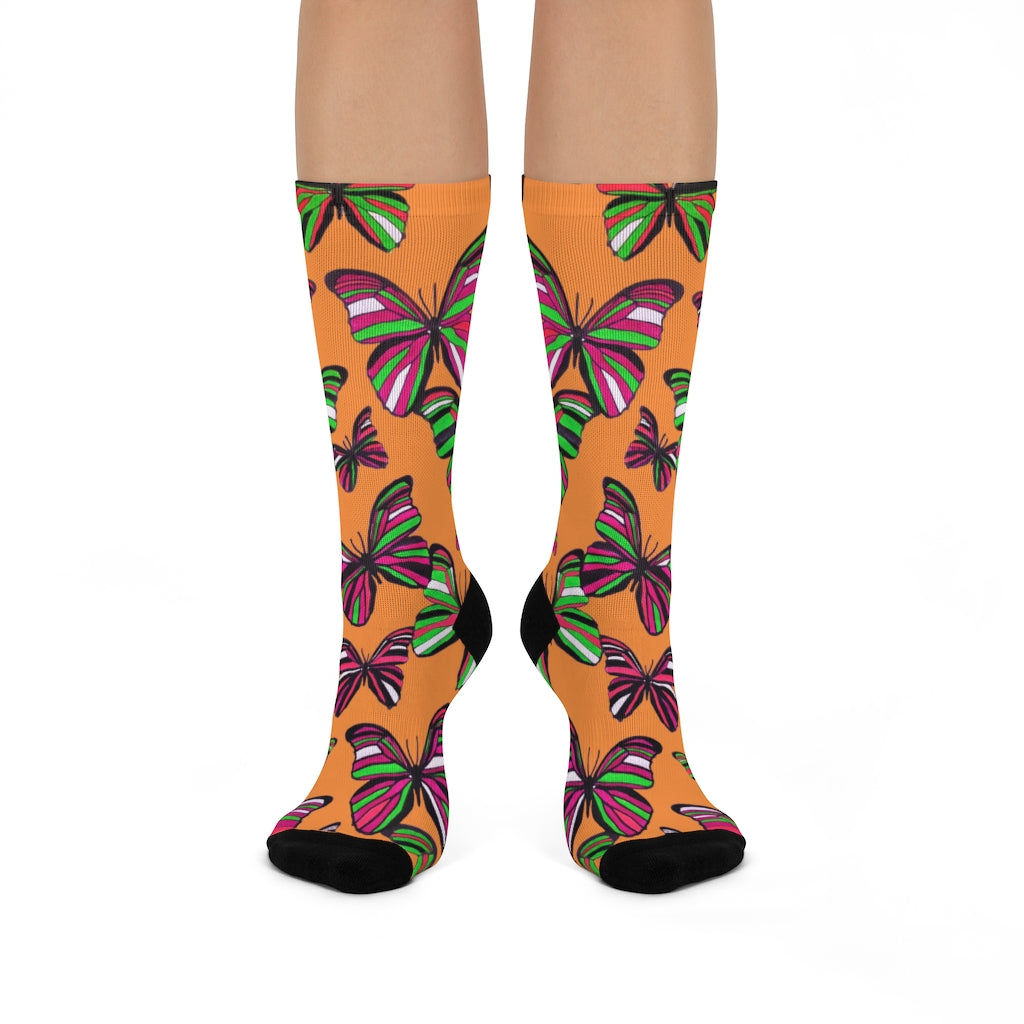 Grunge Butterflies Peach Crew Socks