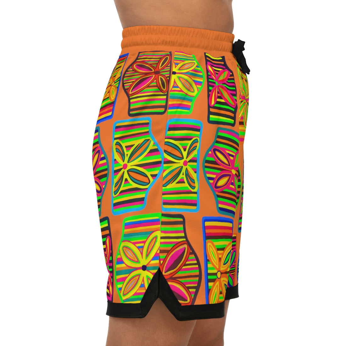 Peach Deco Print Basketball Rib Shorts (AOP)