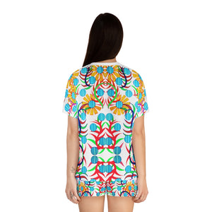 White Sunflower Short Pajama Set (AOP)