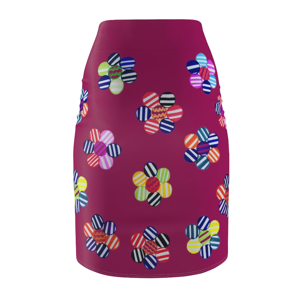 Orchid Candy Florals Print Pencil Skirt