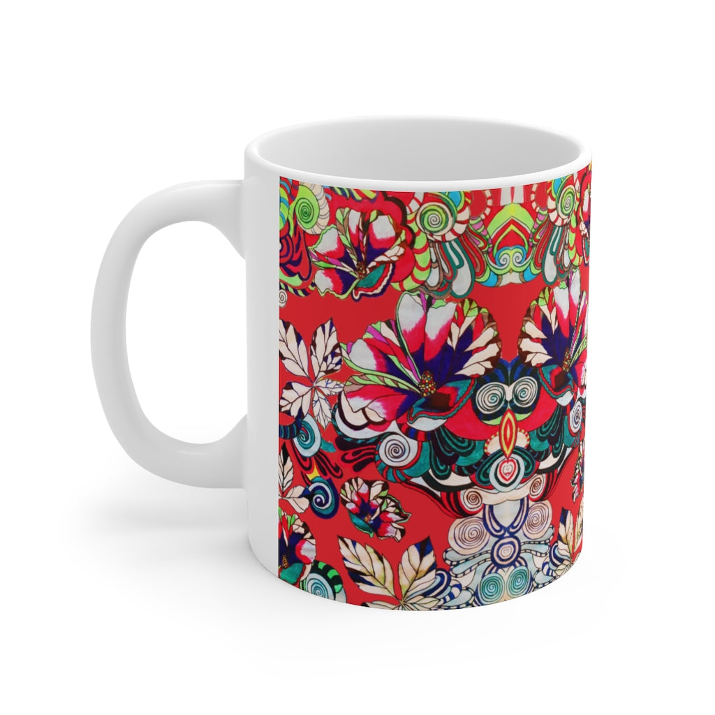 Floral Art Red Mug 11oz
