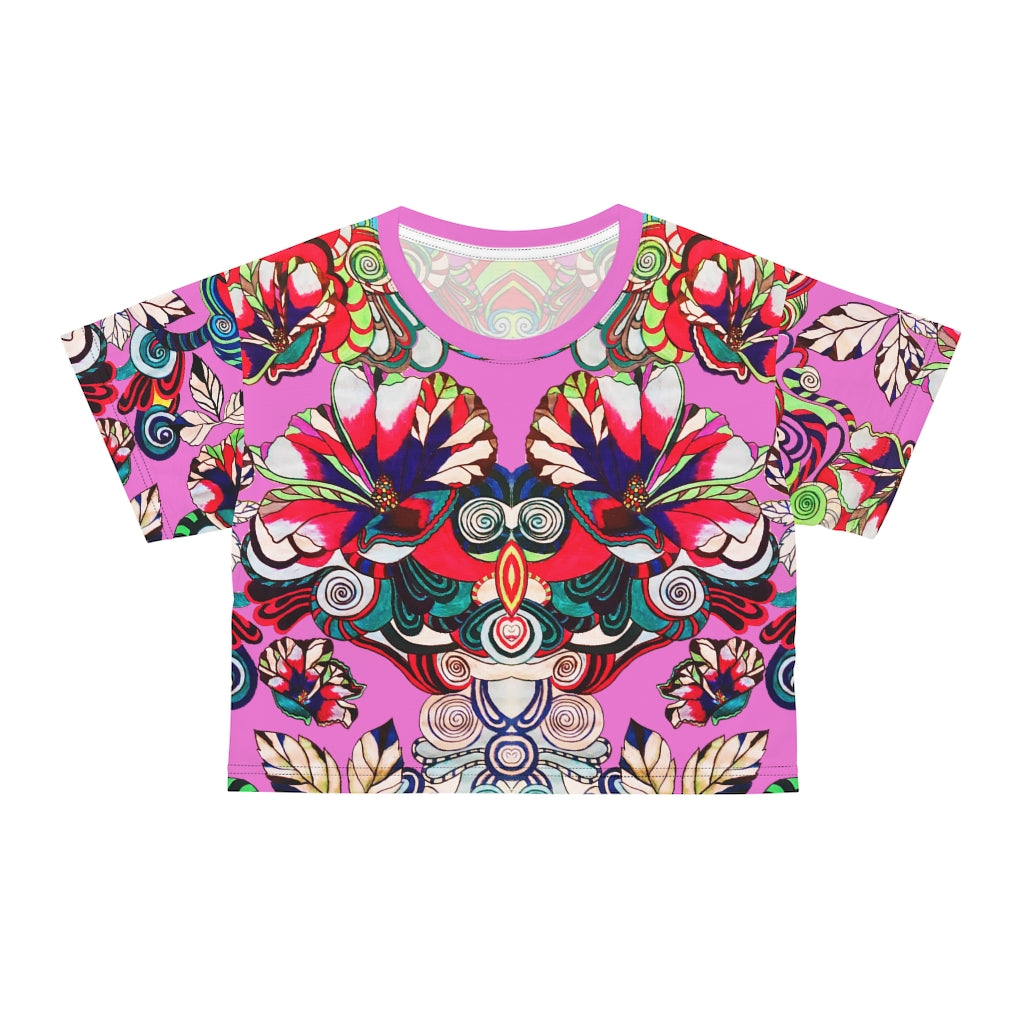 rose pink graphic floral cropped tee