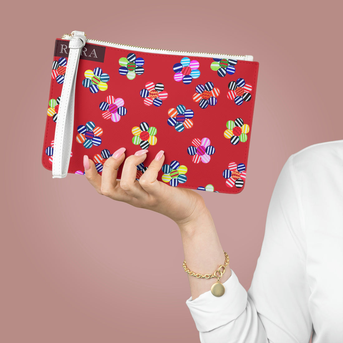 Deep Red Candy Florals Clutch Bag