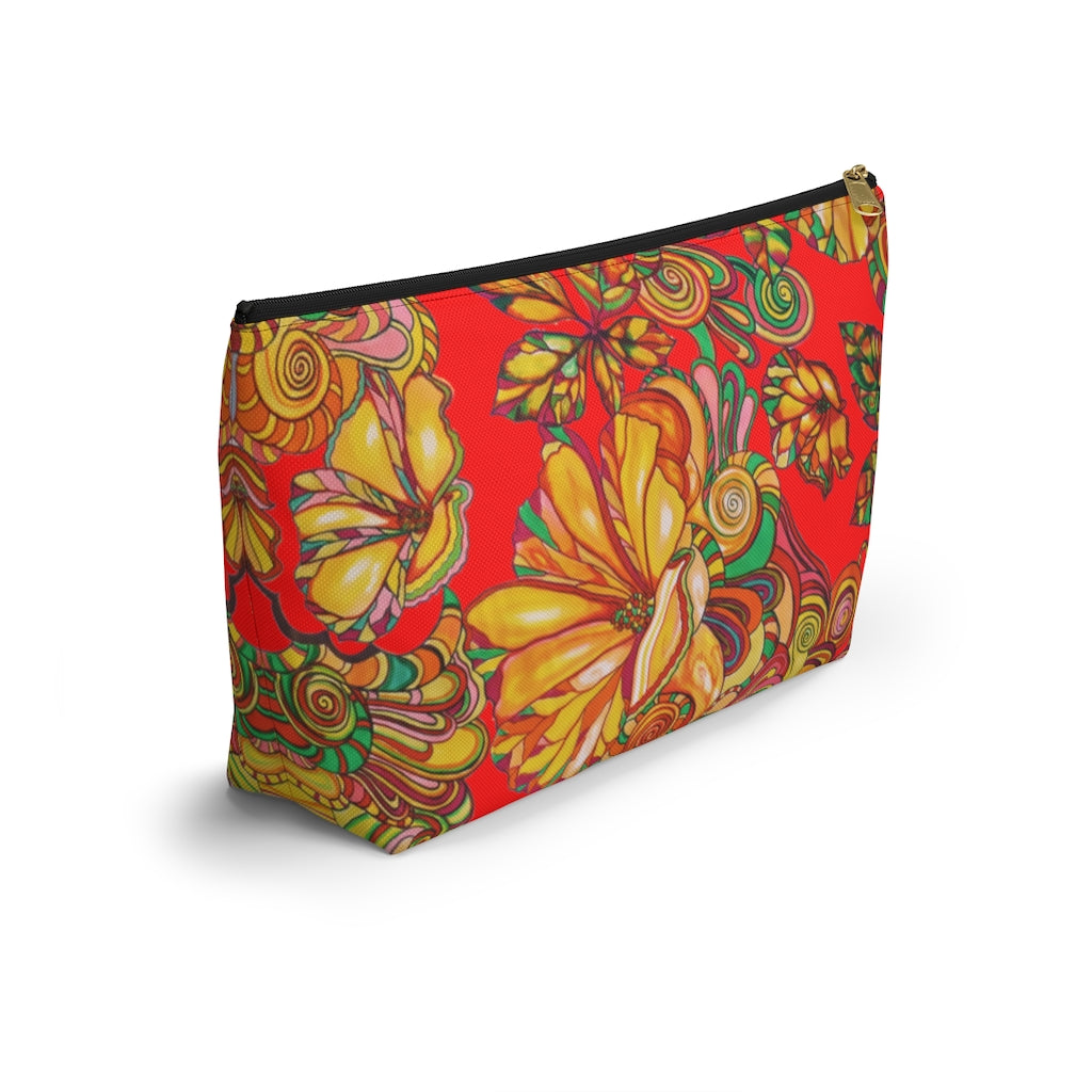 Red Artsy Floral Accessory Pouch