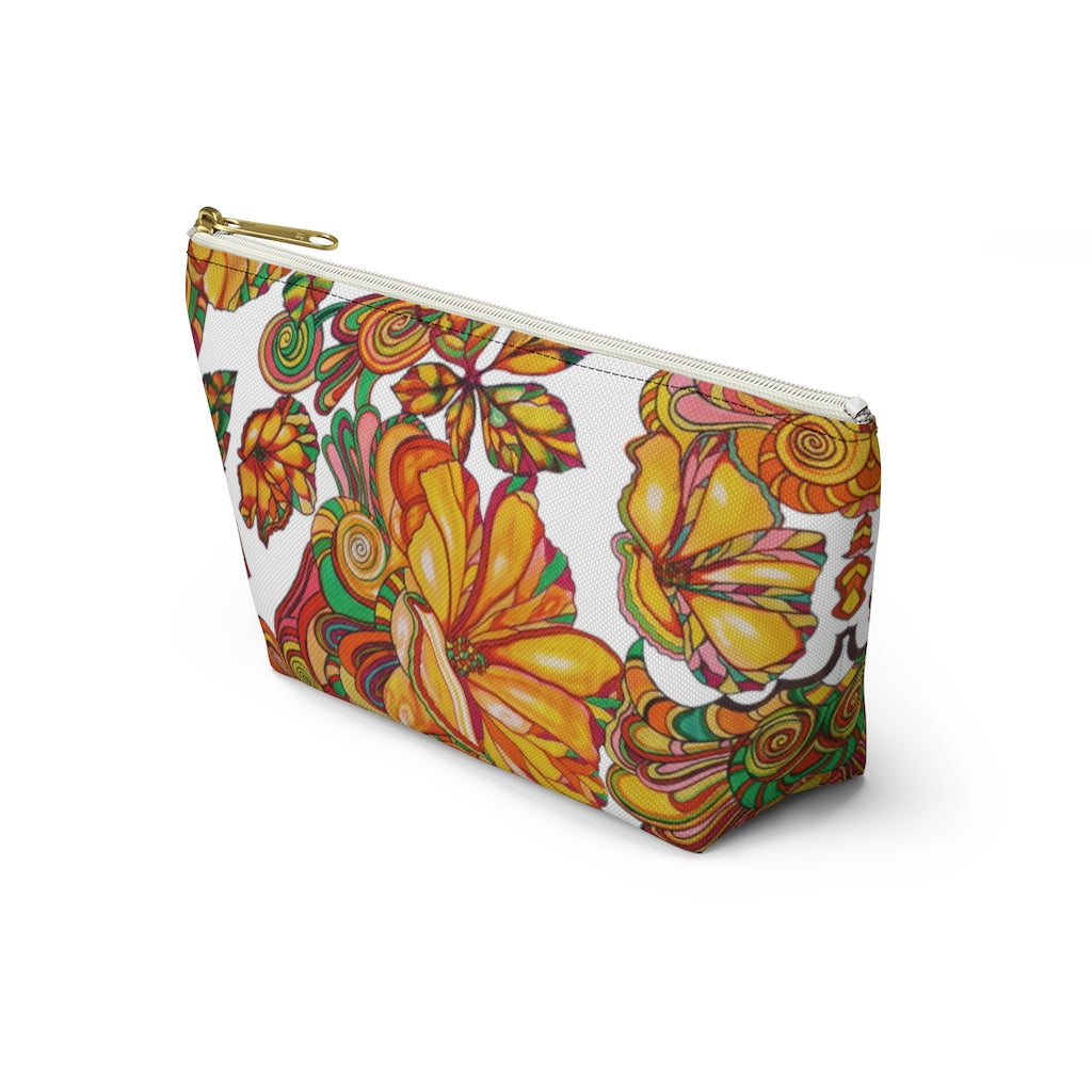 White Artsy Floral Accessory Pouch