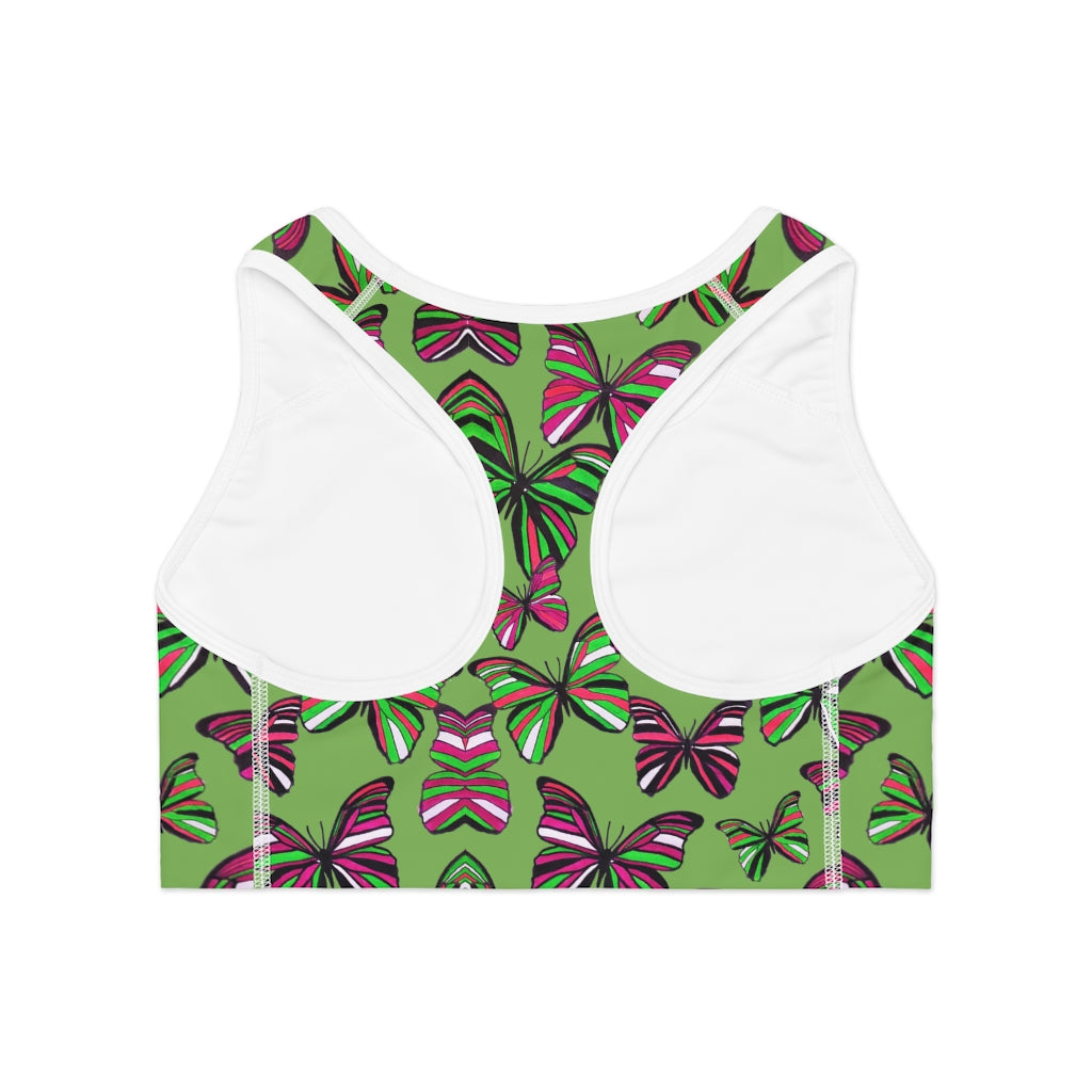 olive butterfly print sports bra