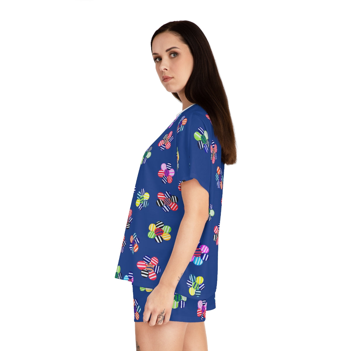 Royal Blue Candy Floral Short Pajama Set (AOP)