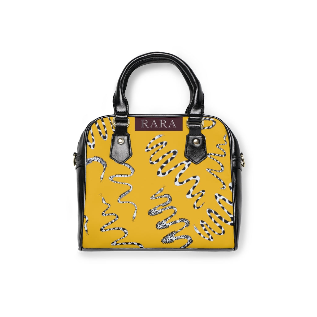 yellow snake print handbag