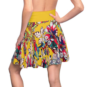 Graphic Floral Yellow Skater Skirt