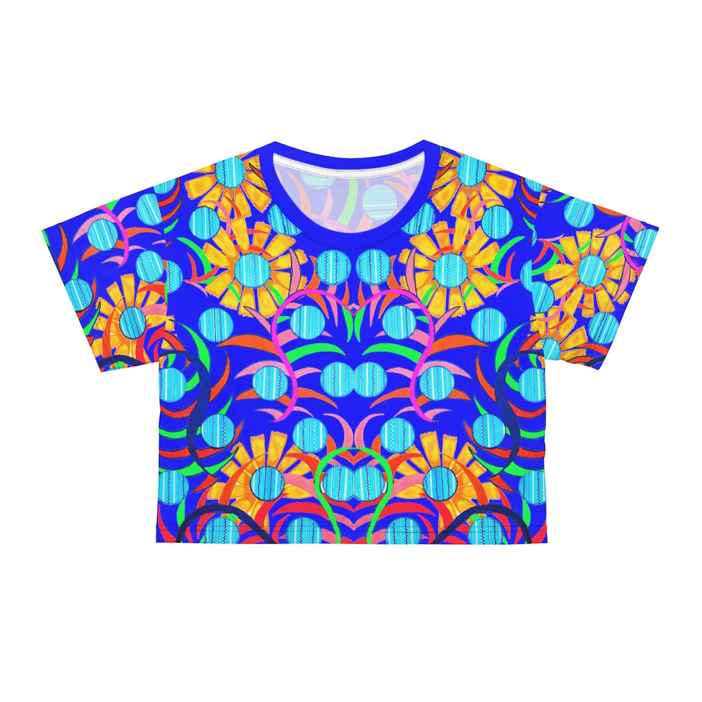 Electric Blue Sunflower AOP Crop Tee