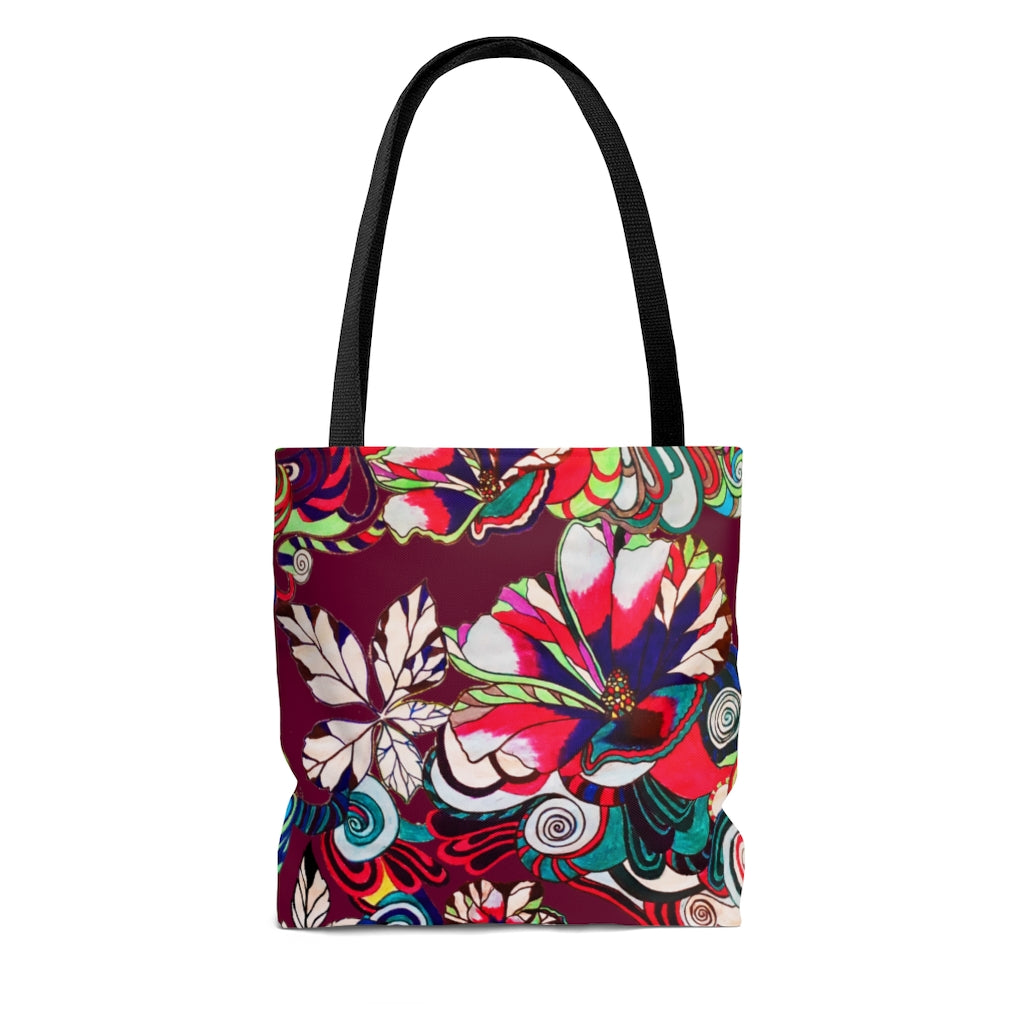 AOP Artsy Floral Pop Marsala Tote Bag