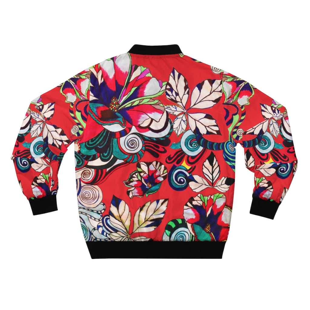 red graphic floral men's bomber jacket