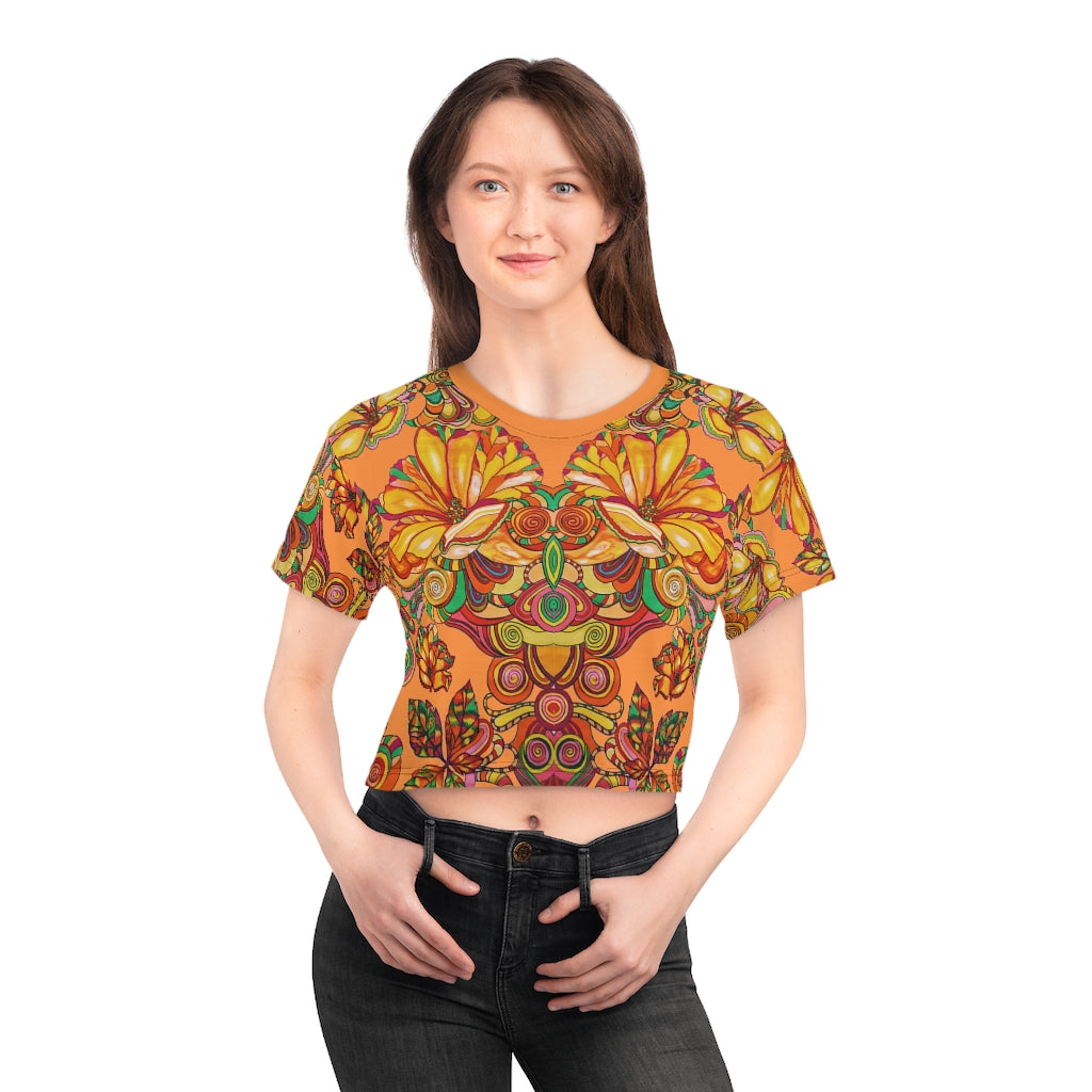 Peach Artsy Floral AOP Crop Tee