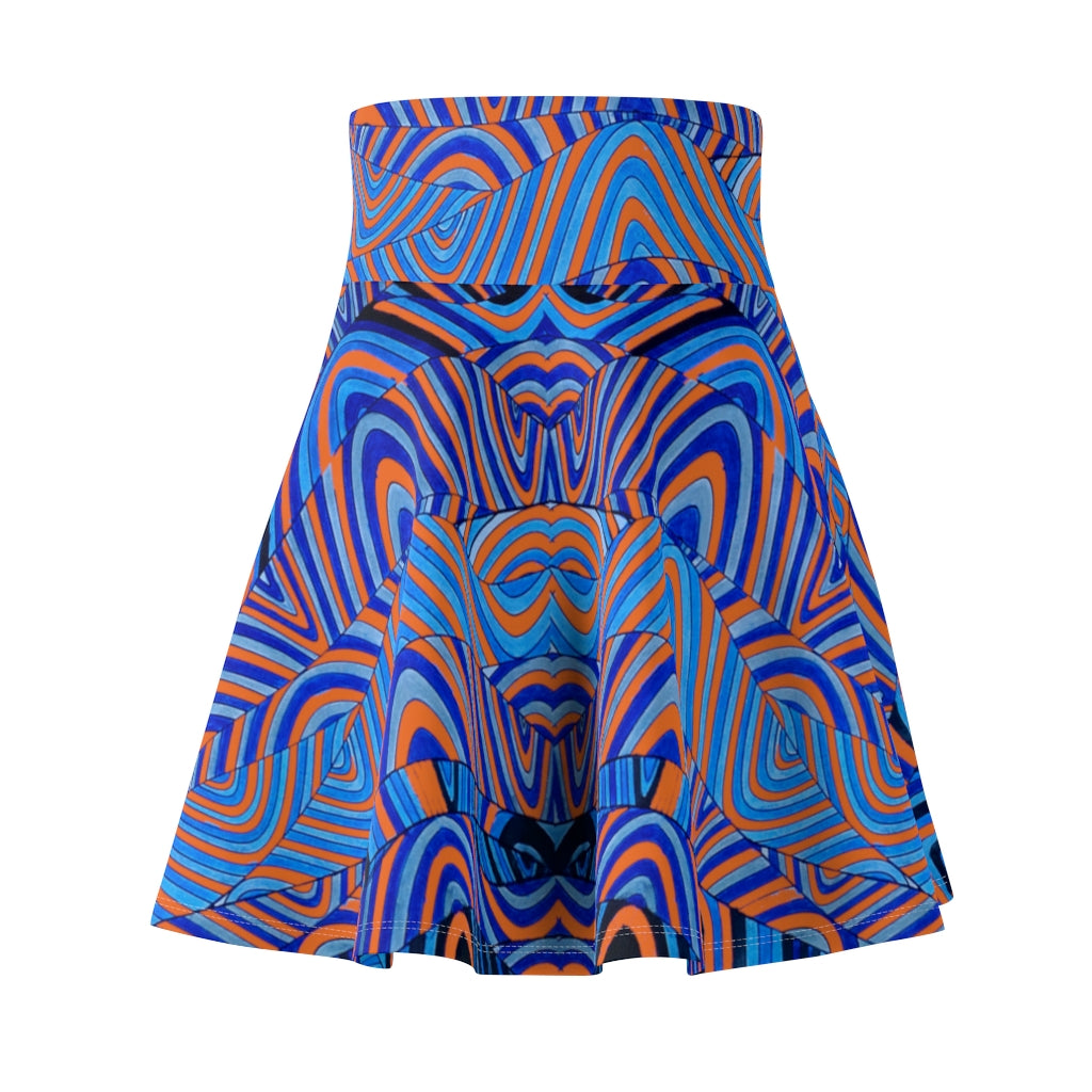 orange & blue psychedelic print skater skirt