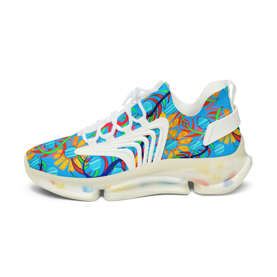 Aqua Sunflower Printed OTT Women's Mesh Knit Sneakers