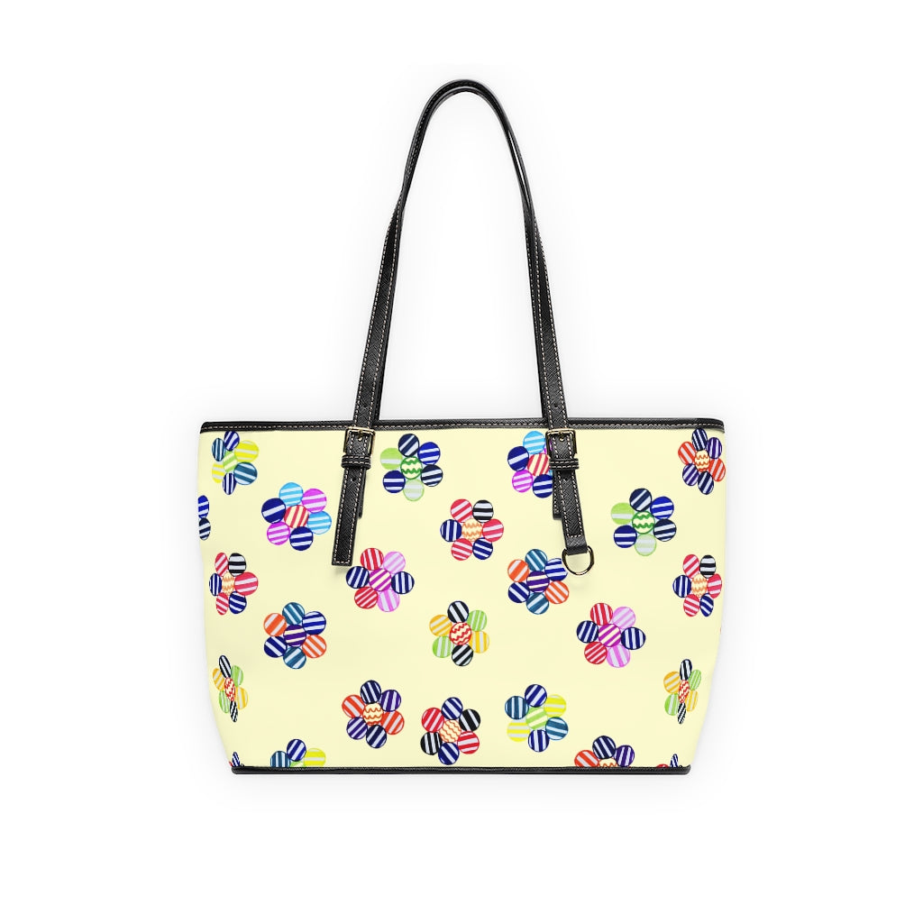 cream striped florals tote bag