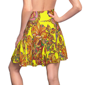 Artsy Floral Bright Yellow Skater Skirt