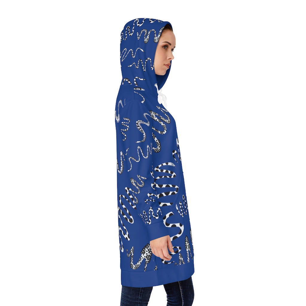 Blue Snake Print Hoodie Dress