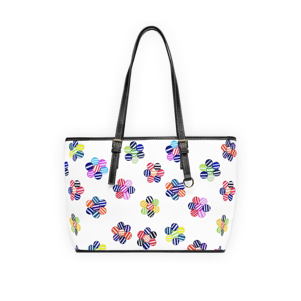 white multi colour candy florals totebag