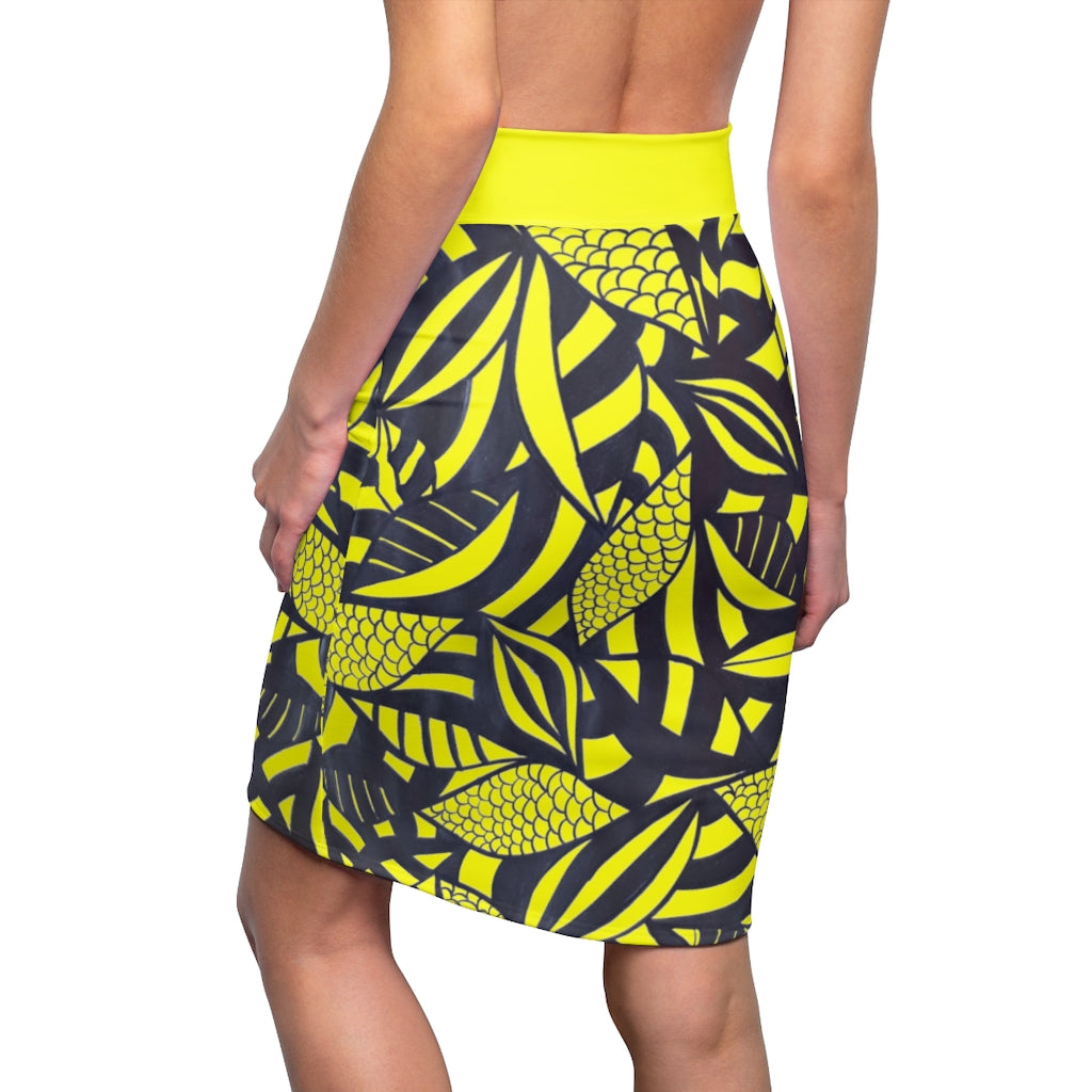 Tropical Minimalist Canary Pencil Skirt