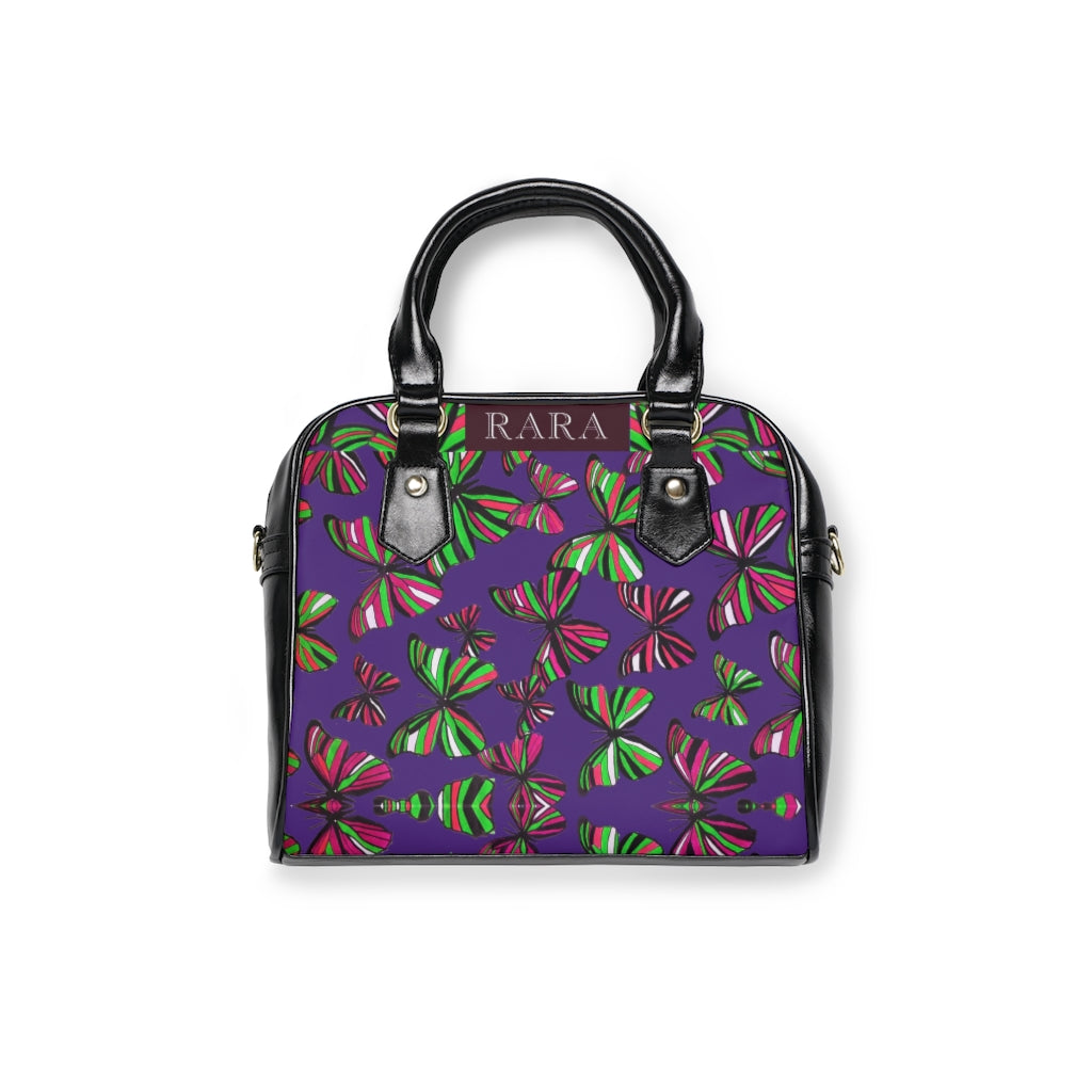 purple butterfly print handbag