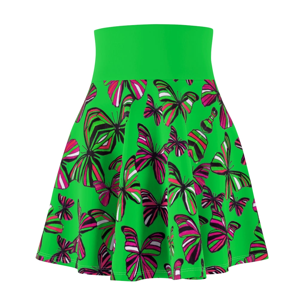 Butterflies Lawn Green Skater Skirt