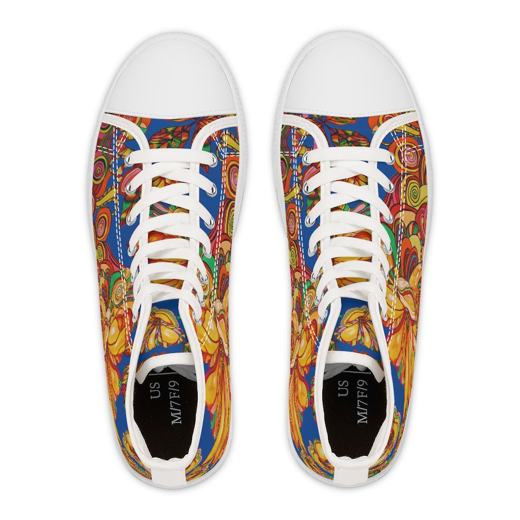 Royal Blue Artsy Floral Women's High Top Sneakers