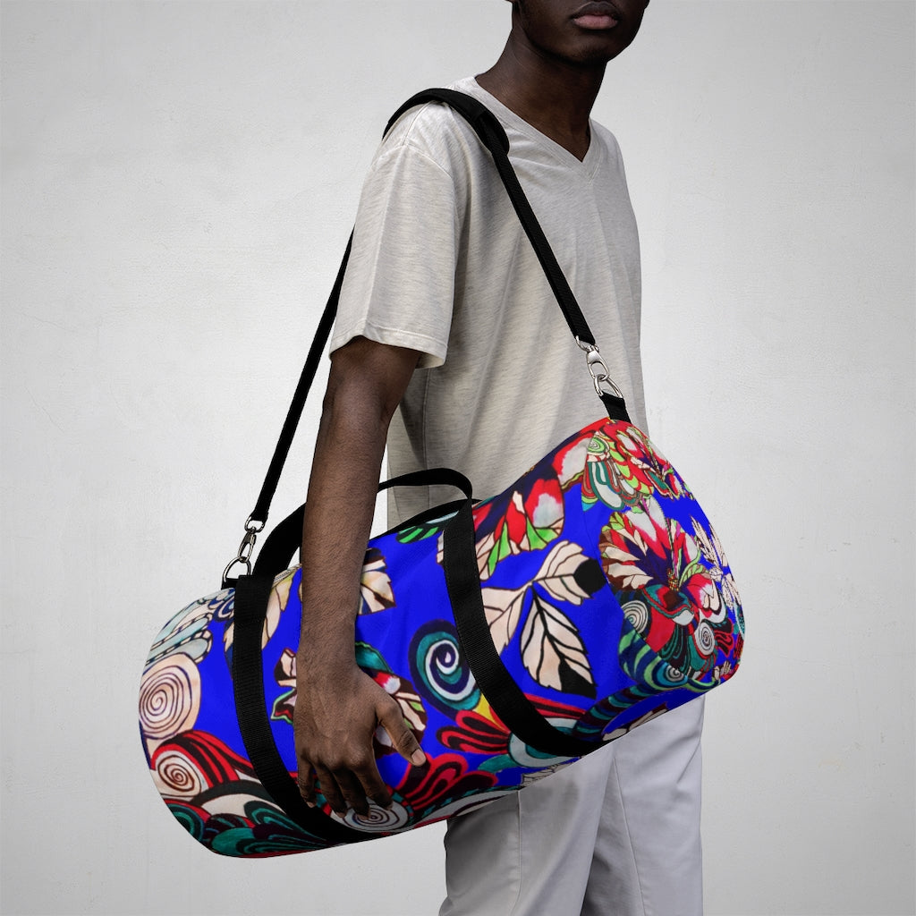 Artsy Floral Pop Electric Blue Duffel Bag