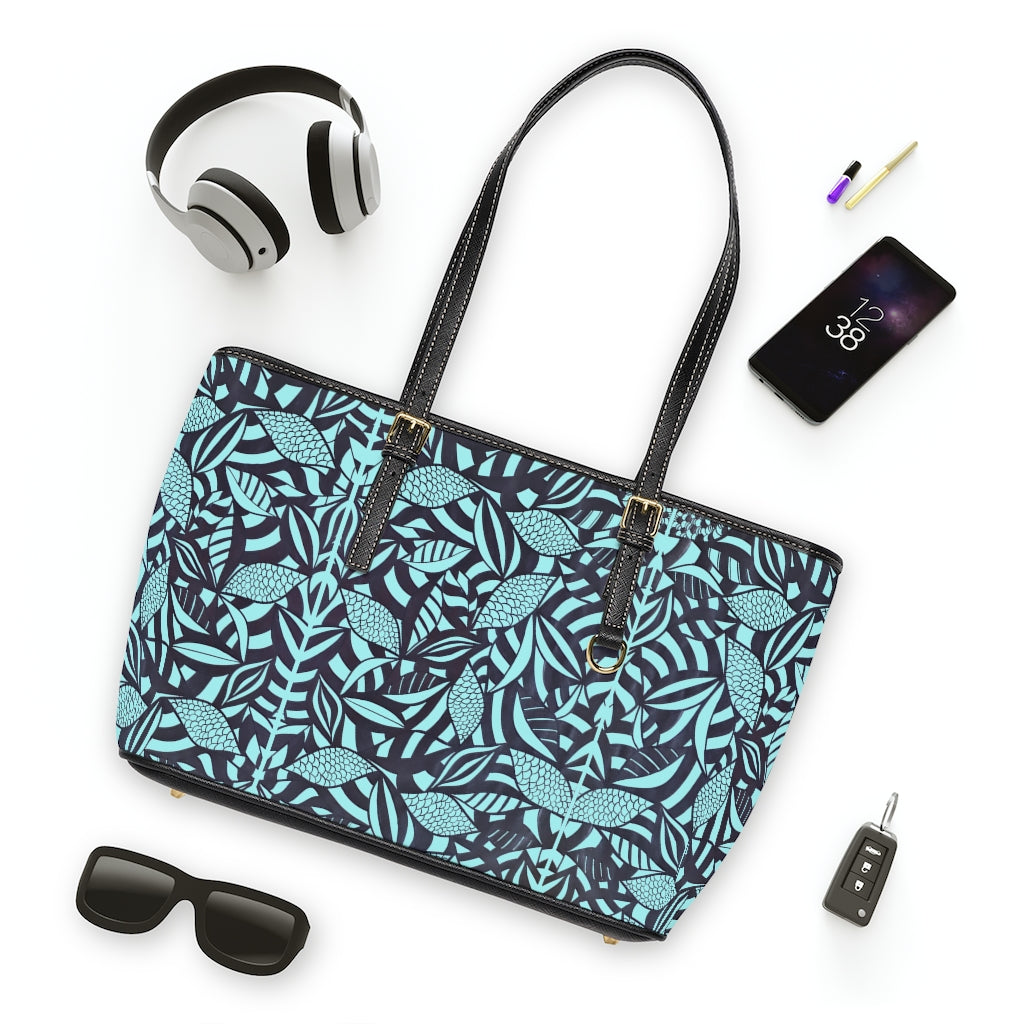 Icy Blue Tropical Minimalist PU Leather Shoulder Bag