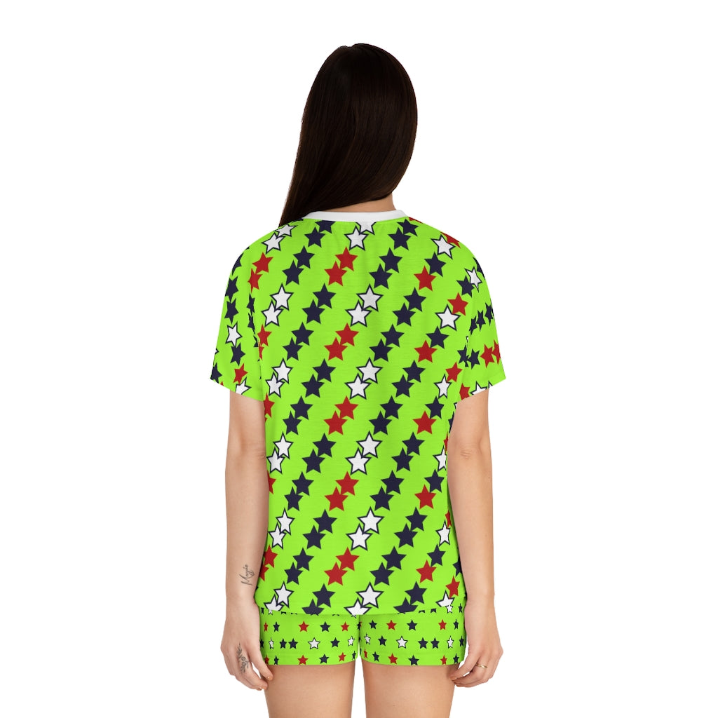 Lime Green Star Print Short Pajama Set (AOP)