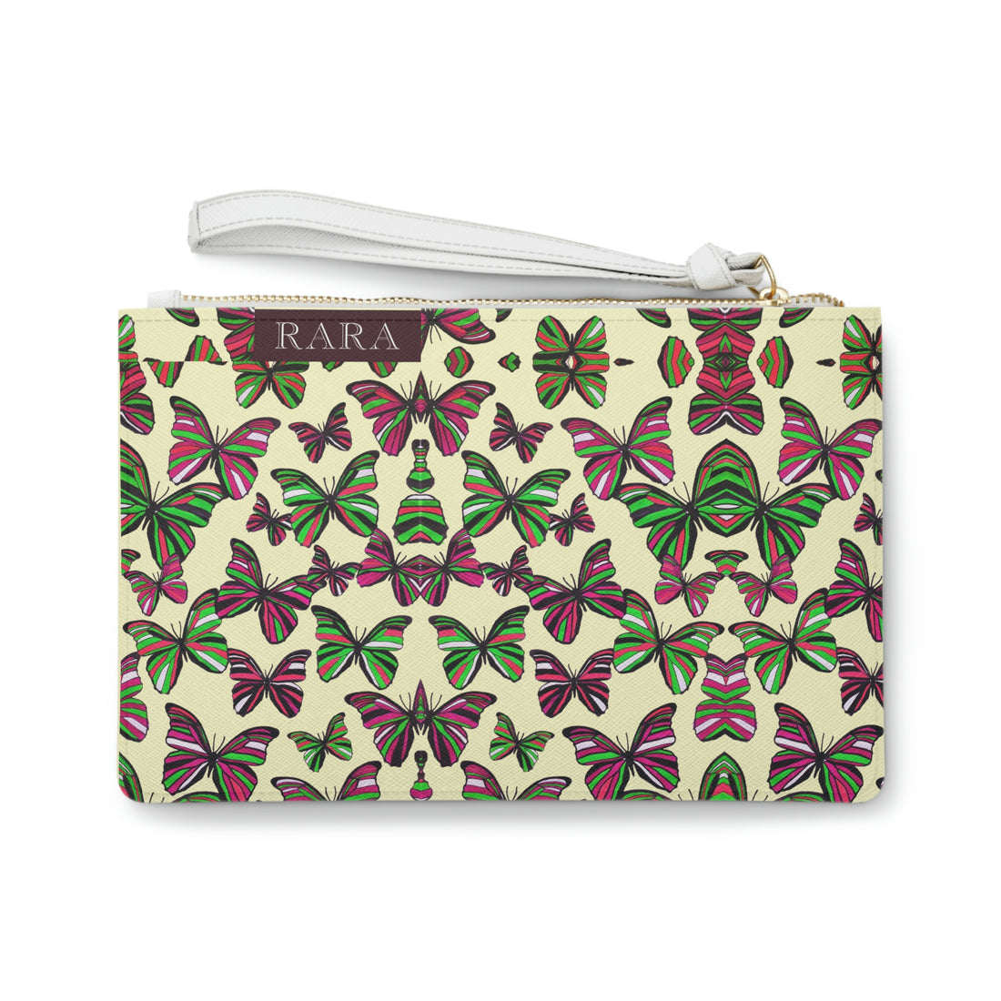 cream butterflies print clutch bag