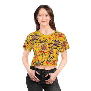 yellow animal & floral cropped t-shirt